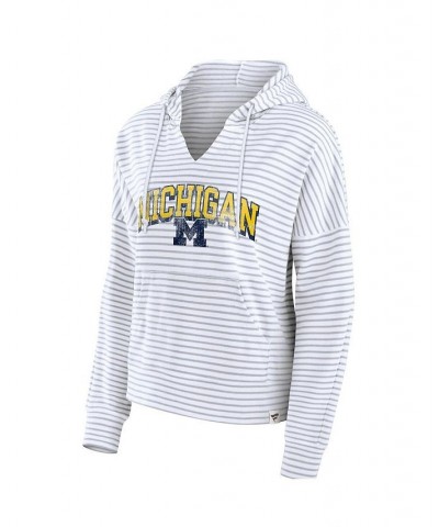 Women's Branded White Michigan Wolverines Striped Notch Neck Pullover Hoodie White $33.14 Sweatshirts