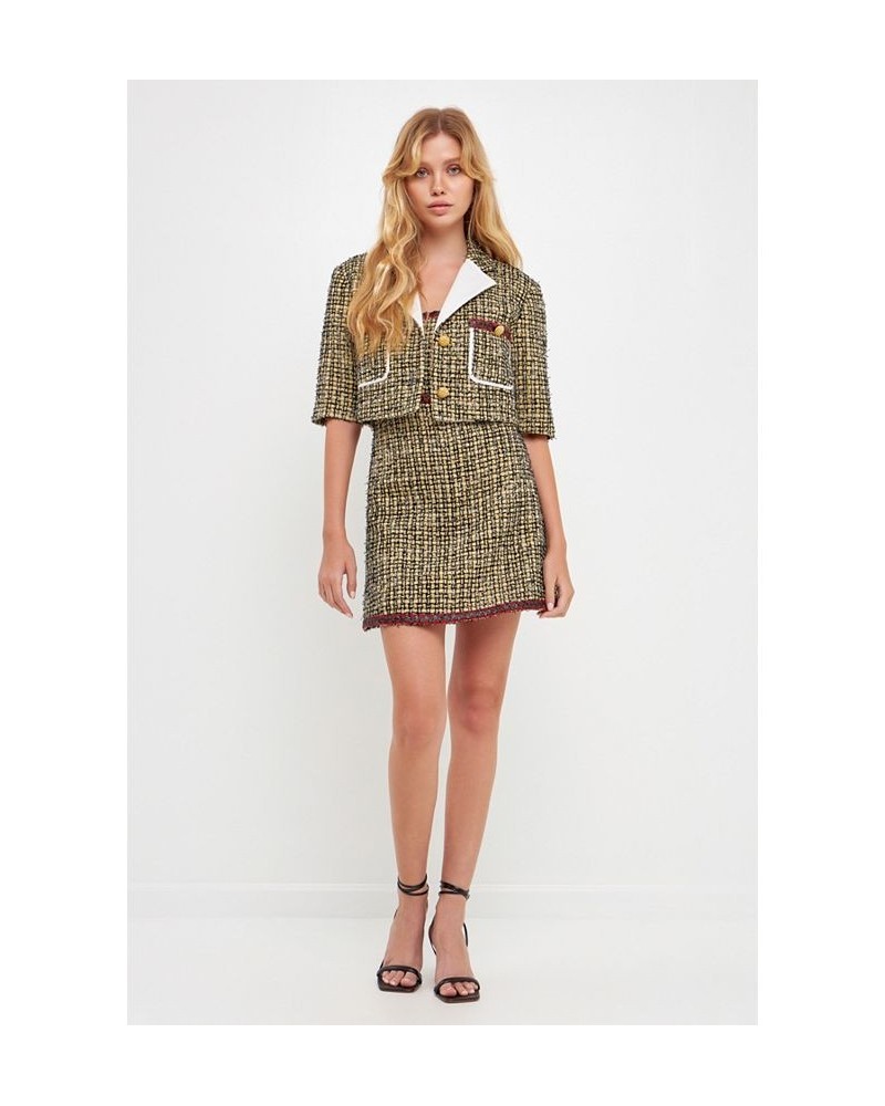 Women's Cropped Tweed Jacket Yellow Black $135.30 Jackets