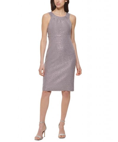 Women's Metallic Pleat-Neck Dress Grey $58.38 Dresses