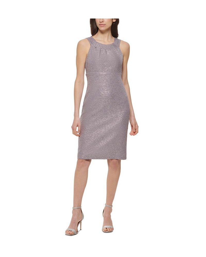 Women's Metallic Pleat-Neck Dress Grey $58.38 Dresses