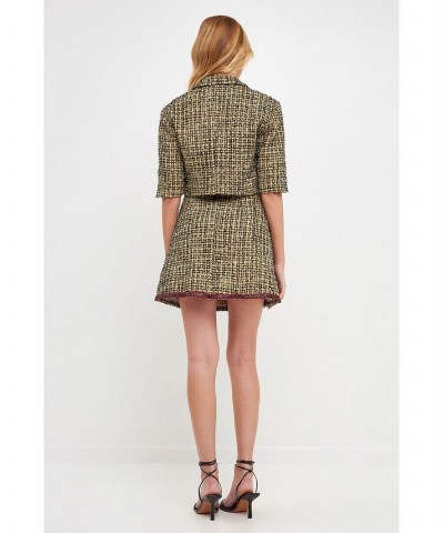 Women's Cropped Tweed Jacket Yellow Black $135.30 Jackets