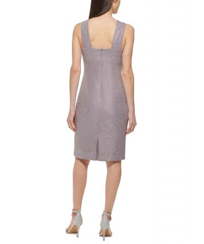 Women's Metallic Pleat-Neck Dress Grey $58.38 Dresses