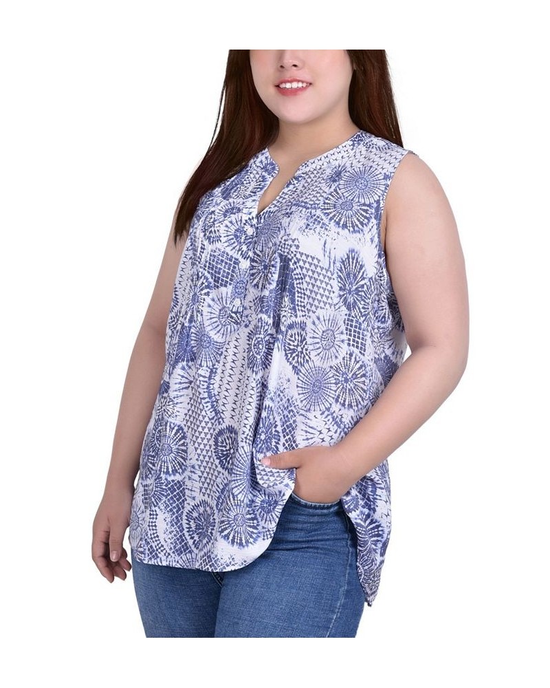 Plus Size Sleeveless Pintucked Blouse Blue Flora $14.35 Tops