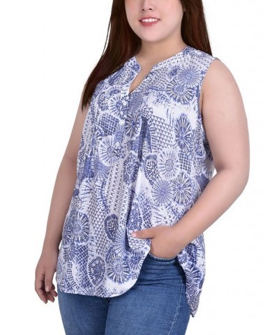 Plus Size Sleeveless Pintucked Blouse Blue Flora $14.35 Tops