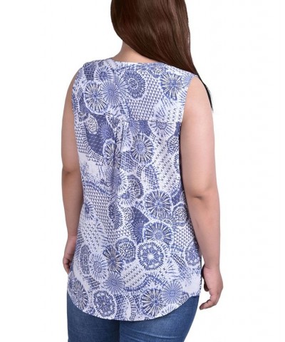 Plus Size Sleeveless Pintucked Blouse Blue Flora $14.35 Tops