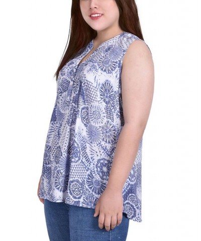 Plus Size Sleeveless Pintucked Blouse Blue Flora $14.35 Tops