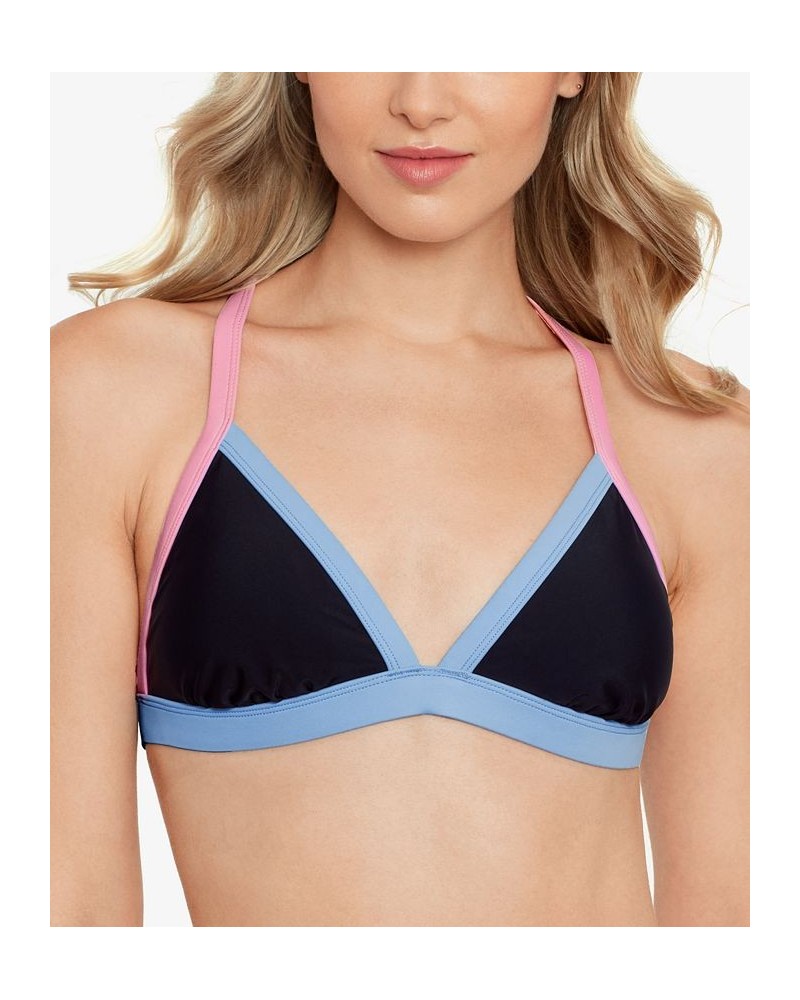 Juniors' X-Back Triangle Bikini Top & Bottoms Color Block Black/Puff Pink/Twilight $17.15 Swimsuits