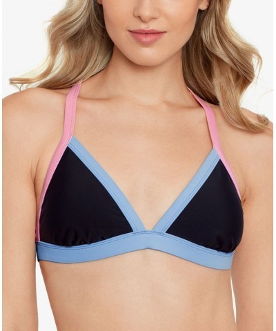 Juniors' X-Back Triangle Bikini Top & Bottoms Color Block Black/Puff Pink/Twilight $17.15 Swimsuits