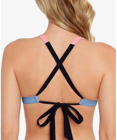 Juniors' X-Back Triangle Bikini Top & Bottoms Color Block Black/Puff Pink/Twilight $17.15 Swimsuits