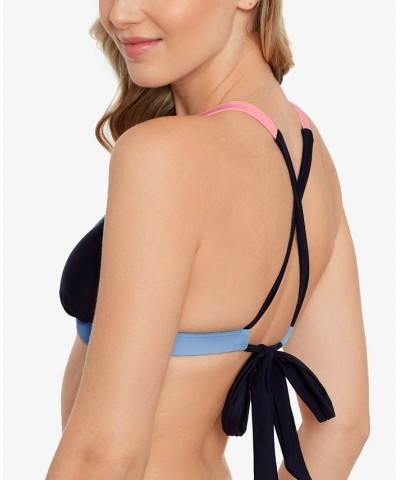 Juniors' X-Back Triangle Bikini Top & Bottoms Color Block Black/Puff Pink/Twilight $17.15 Swimsuits