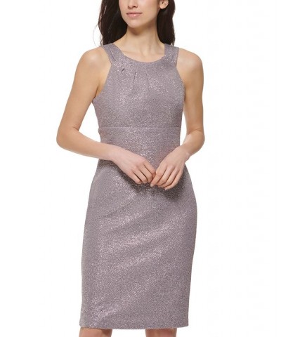 Women's Metallic Pleat-Neck Dress Grey $58.38 Dresses