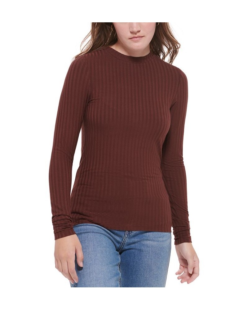 Women's Long Sleeve Crewneck Top Brown $22.85 Tops