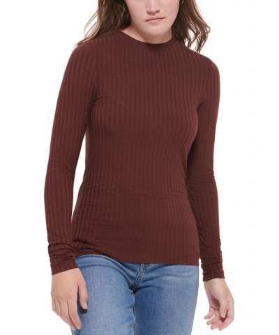 Women's Long Sleeve Crewneck Top Brown $22.85 Tops