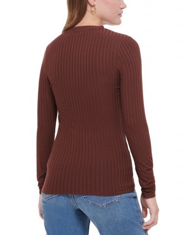 Women's Long Sleeve Crewneck Top Brown $22.85 Tops