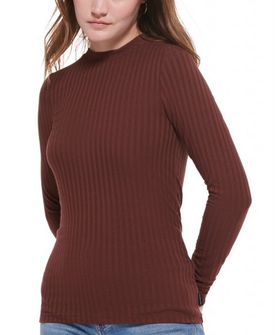 Women's Long Sleeve Crewneck Top Brown $22.85 Tops