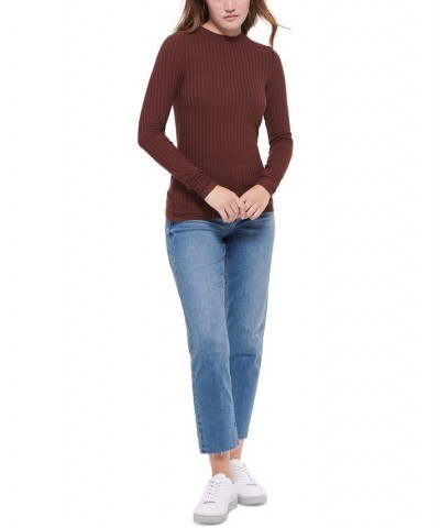 Women's Long Sleeve Crewneck Top Brown $22.85 Tops