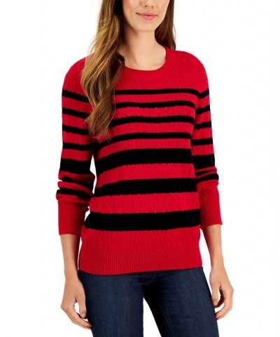 Women's Crewneck Tarrant Striped Sweater Red $11.24 Sweaters