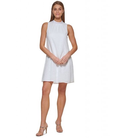 Women's Mock-Neck Clip-Square Shift Dress Ivory $47.73 Dresses