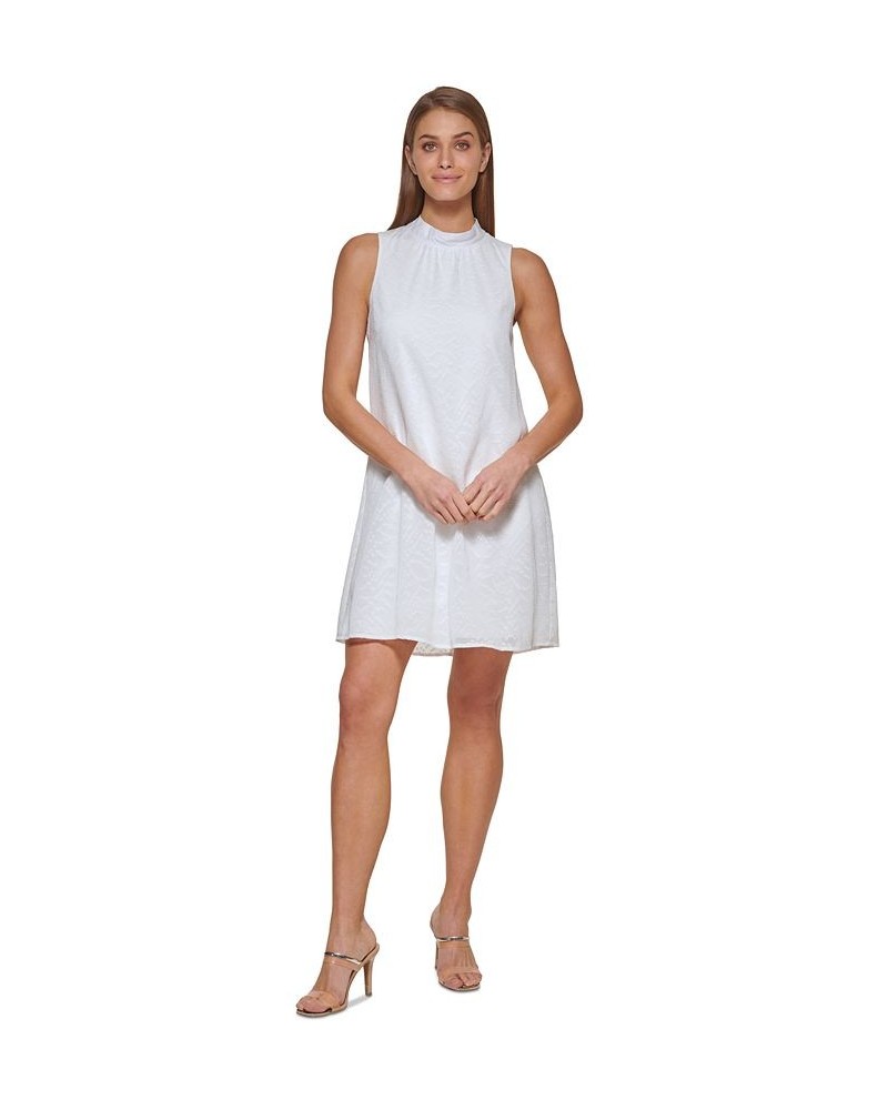 Women's Mock-Neck Clip-Square Shift Dress Ivory $47.73 Dresses