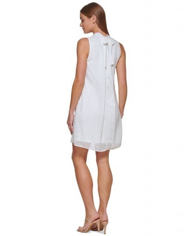 Women's Mock-Neck Clip-Square Shift Dress Ivory $47.73 Dresses