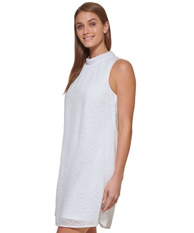 Women's Mock-Neck Clip-Square Shift Dress Ivory $47.73 Dresses