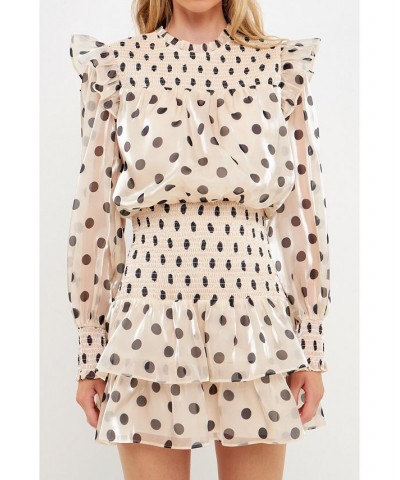 Women's Dot Printed Mini Dress Beige/black $55.50 Dresses