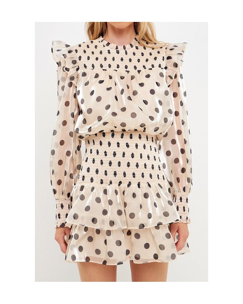 Women's Dot Printed Mini Dress Beige/black $55.50 Dresses