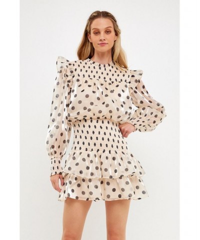 Women's Dot Printed Mini Dress Beige/black $55.50 Dresses