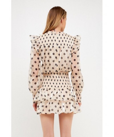 Women's Dot Printed Mini Dress Beige/black $55.50 Dresses