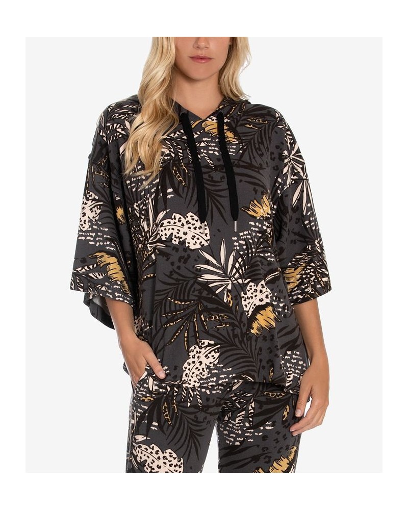 Women's Riley Jungle Tropical Hacci Lounge Hoodie Charcoal $14.08 Sleepwear