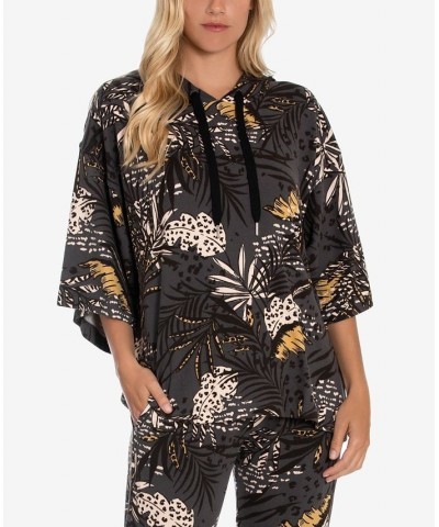 Women's Riley Jungle Tropical Hacci Lounge Hoodie Charcoal $14.08 Sleepwear