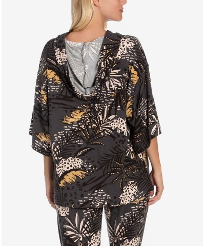 Women's Riley Jungle Tropical Hacci Lounge Hoodie Charcoal $14.08 Sleepwear