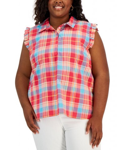 Plus Size Plaid Flutter-Sleeve Top Azalea Multi $33.39 Tops