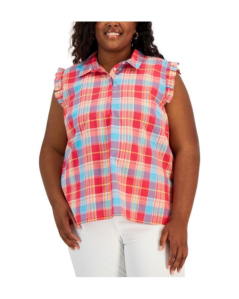 Plus Size Plaid Flutter-Sleeve Top Azalea Multi $33.39 Tops