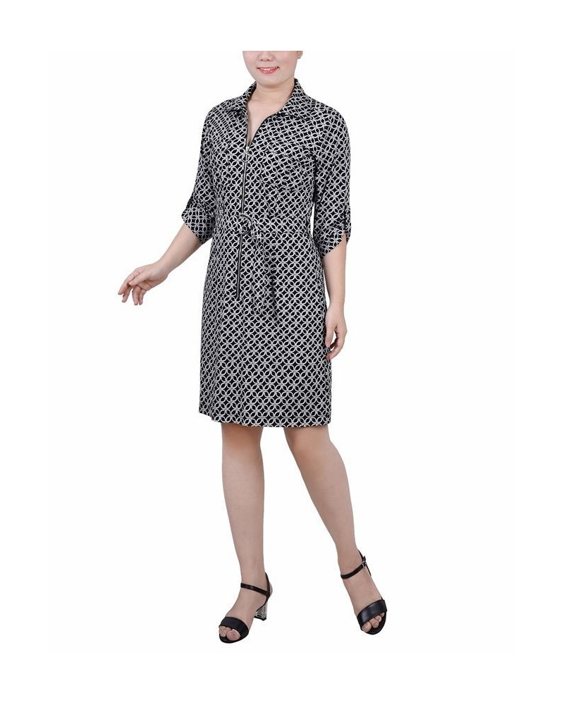 Petite Belted Roll Tab Zip Front Shirtdress Black Rope Iconic $15.54 Dresses