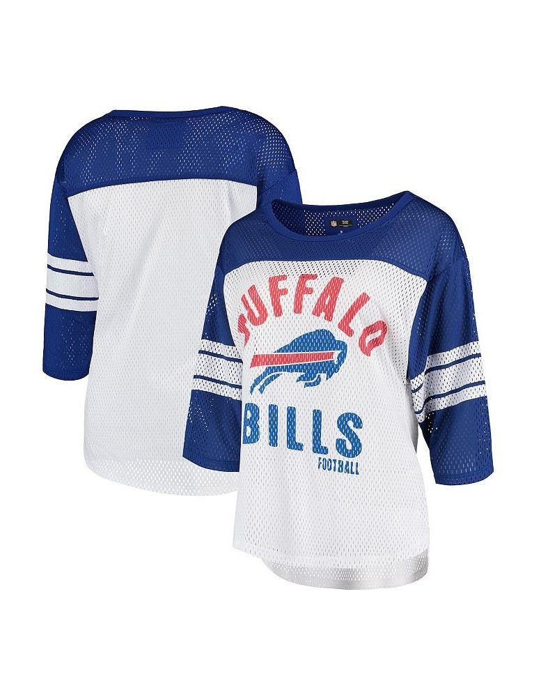 Women's White and Royal Buffalo Bills First Team Three-Quarter Sleeve Mesh T-shirt White, Royal $32.99 Tops