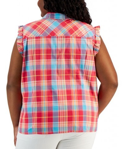 Plus Size Plaid Flutter-Sleeve Top Azalea Multi $33.39 Tops