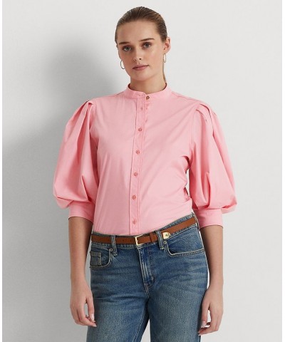 Women's Cotton Blouson-Sleeve Shirt Pink $62.10 Tops