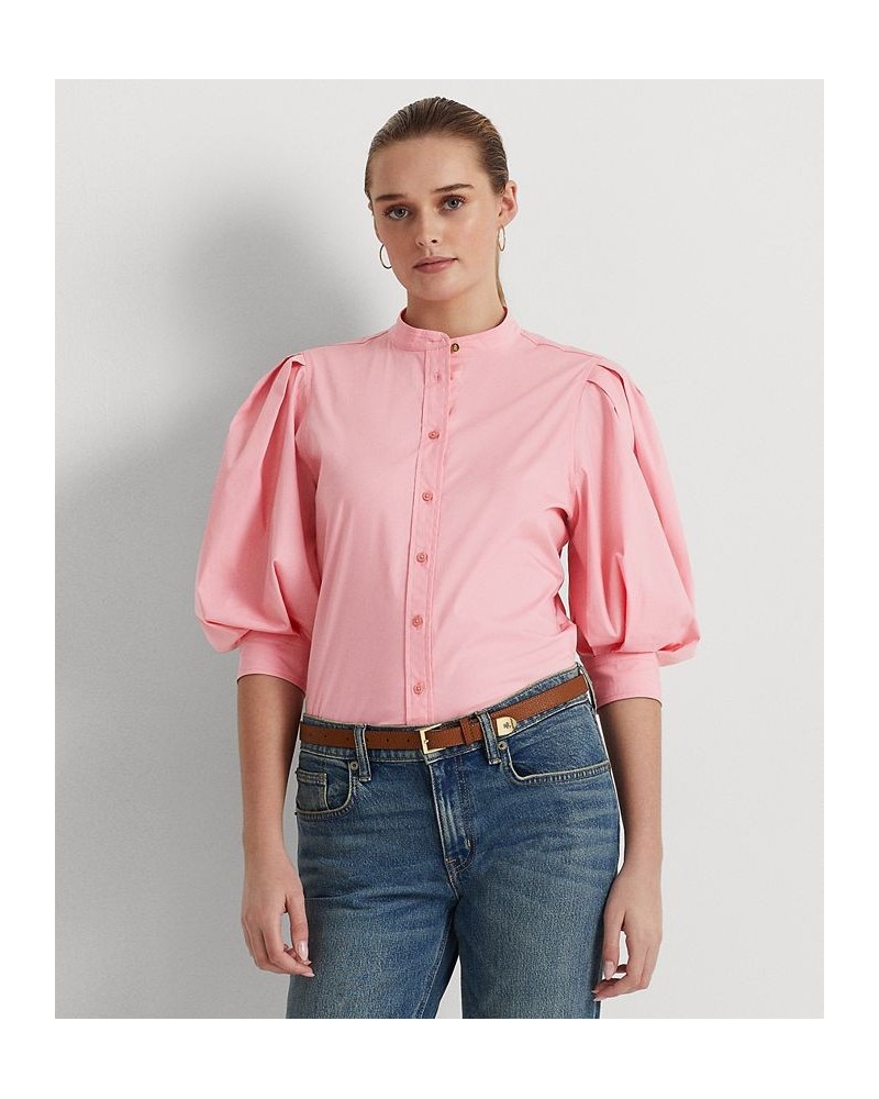 Women's Cotton Blouson-Sleeve Shirt Pink $62.10 Tops