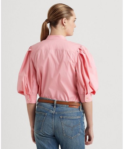 Women's Cotton Blouson-Sleeve Shirt Pink $62.10 Tops