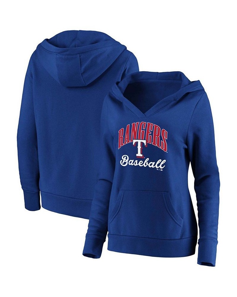 Plus Size Royal Texas Rangers Victory Script Crossover Neck Pullover Hoodie Royal $38.40 Sweatshirts