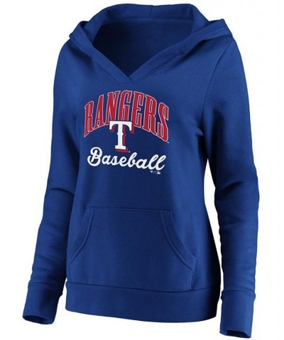 Plus Size Royal Texas Rangers Victory Script Crossover Neck Pullover Hoodie Royal $38.40 Sweatshirts