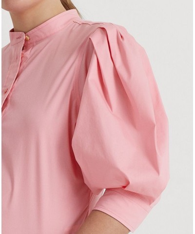 Women's Cotton Blouson-Sleeve Shirt Pink $62.10 Tops