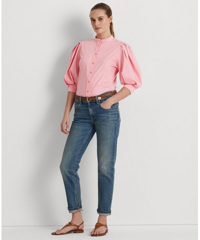 Women's Cotton Blouson-Sleeve Shirt Pink $62.10 Tops