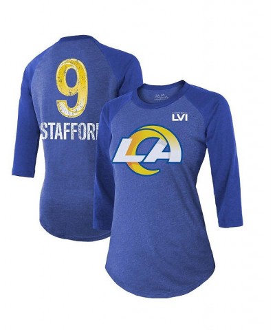 Women's Threads Matthew Stafford Royal Los Angeles Rams Super Bowl LVI Name Number Raglan 3/4 Sleeve T-shirt Royal $25.20 Tops