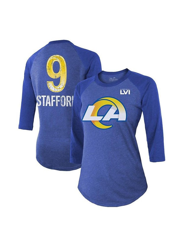 Women's Threads Matthew Stafford Royal Los Angeles Rams Super Bowl LVI Name Number Raglan 3/4 Sleeve T-shirt Royal $25.20 Tops