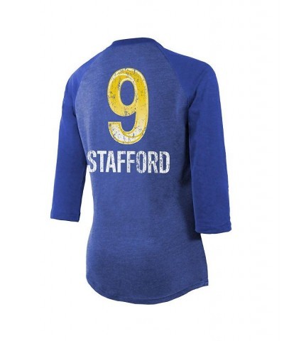 Women's Threads Matthew Stafford Royal Los Angeles Rams Super Bowl LVI Name Number Raglan 3/4 Sleeve T-shirt Royal $25.20 Tops