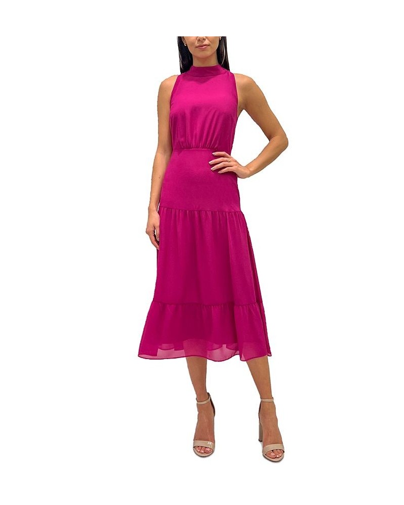 Women's Mock Neck Tiered-Hem Maxi Dress Pink $28.80 Dresses