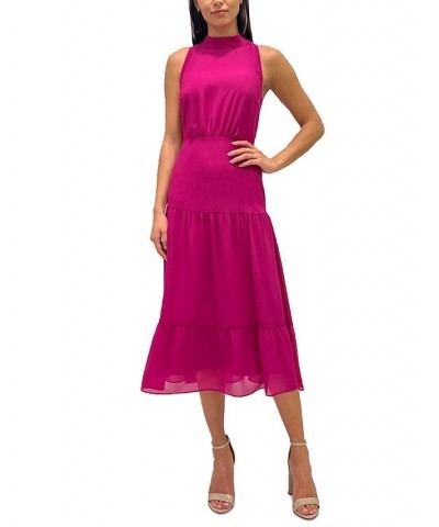 Women's Mock Neck Tiered-Hem Maxi Dress Pink $28.80 Dresses