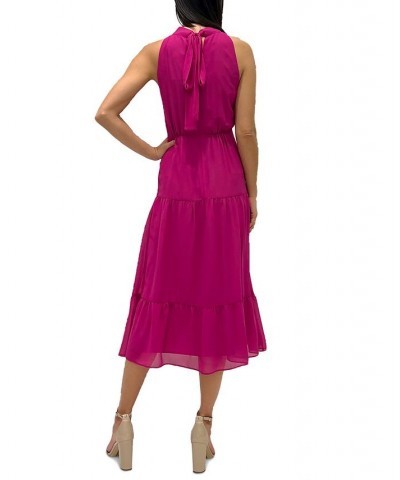 Women's Mock Neck Tiered-Hem Maxi Dress Pink $28.80 Dresses